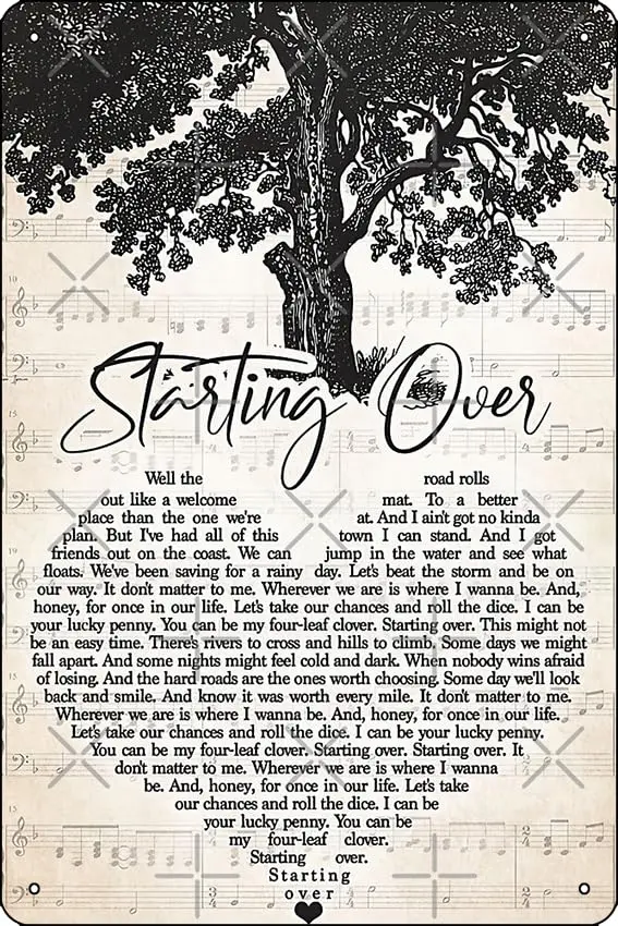 Chris Stapleton – Starting Over Lyrics Poster Metal Tin Sign 12 X 8 Inch Funny Man Cave Home Office Bar Decor