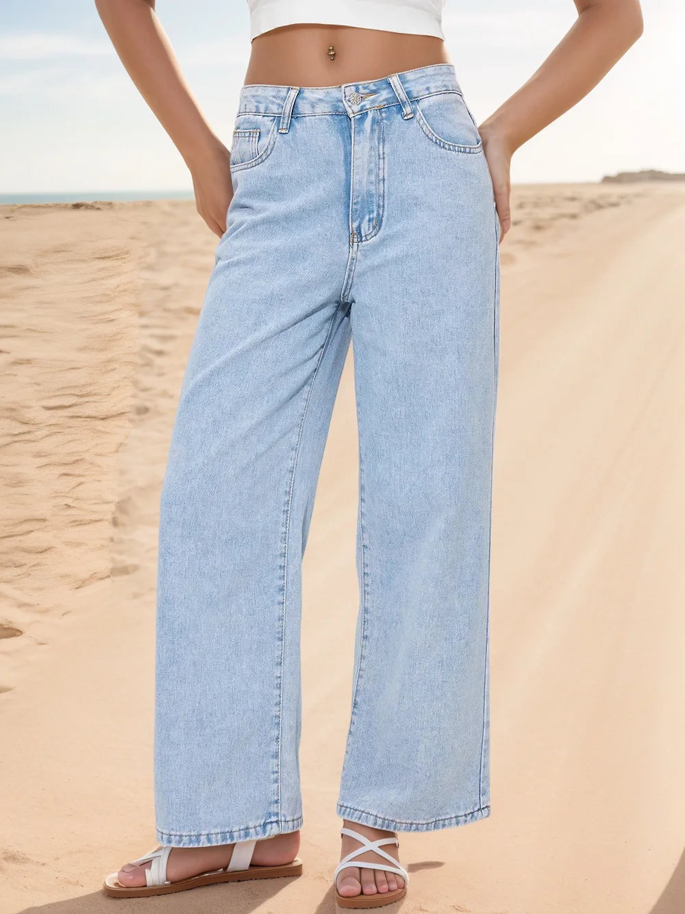 

Прямые джинсы для женщин, широкие брюки с высокой талией, свободные мешковатые джинсовые брюки Boyfried, повседневная одежда, уличные синие джинсы