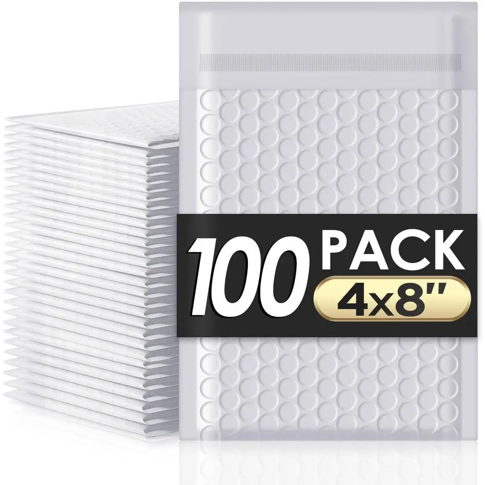 

4x8 100 Pack Grey & White Waterproof Padded Bubble Mailers with Self-Seal for Small Business Shipping