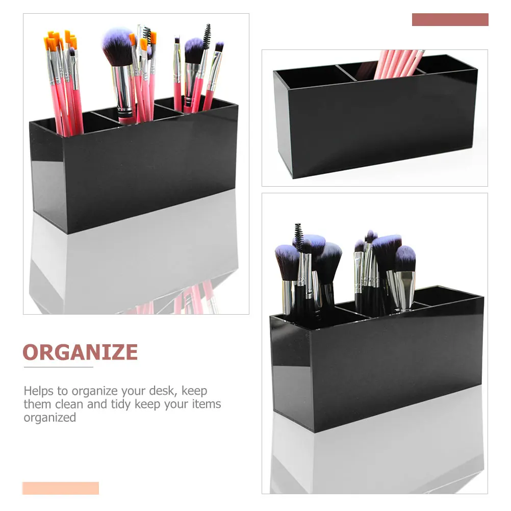 

Desktop Pen Holder Black High-Grade Acrylic Pencil Organizer Box for Makeup Brushes Cosmetics Storage Stationery Container Desk