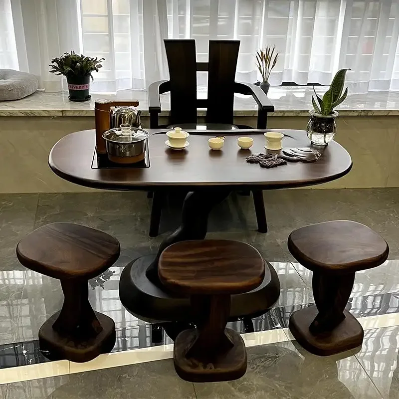 

Balcony small tea table black walnut root carving tea table solid wood tree root coffee table log tea sea living room simple hou
