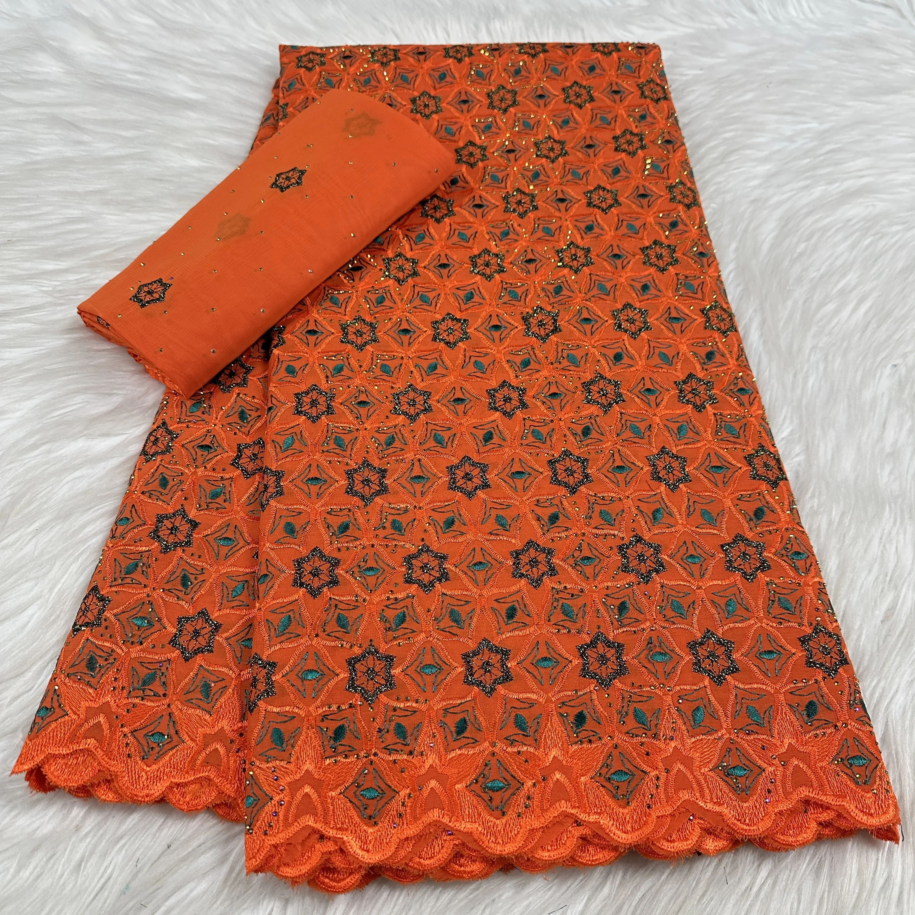 Swiss Voile African Cotton Lace Fabric Stones 2025 High Quality 7 Yards Nigerian Cotton Lace for Sewing Women Party Dress-YC