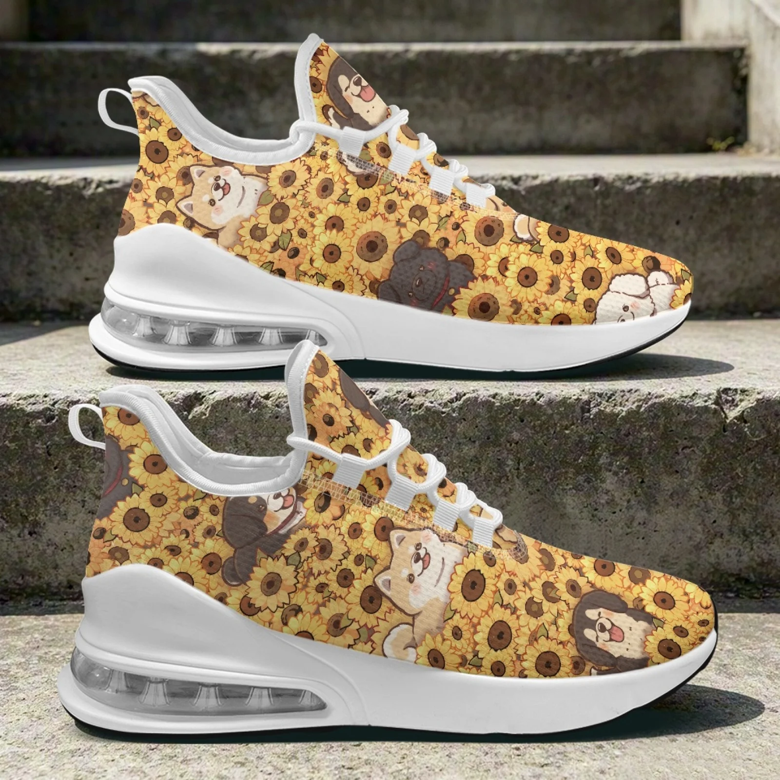 PENSTROLL Sunflower Puppy Lace-Up Non-Slip Nurse Shoes Casual Sneakers for Womens Workout Walking