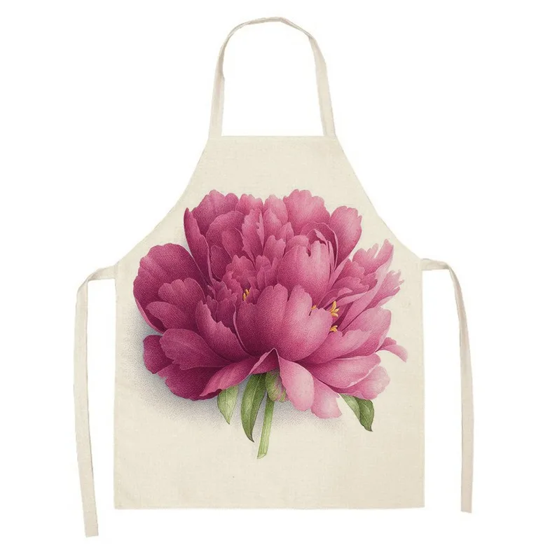 New plant flower retro rose print sleeveless linen apron home cleaning bib kitchen cooking baking anti-fouling apron