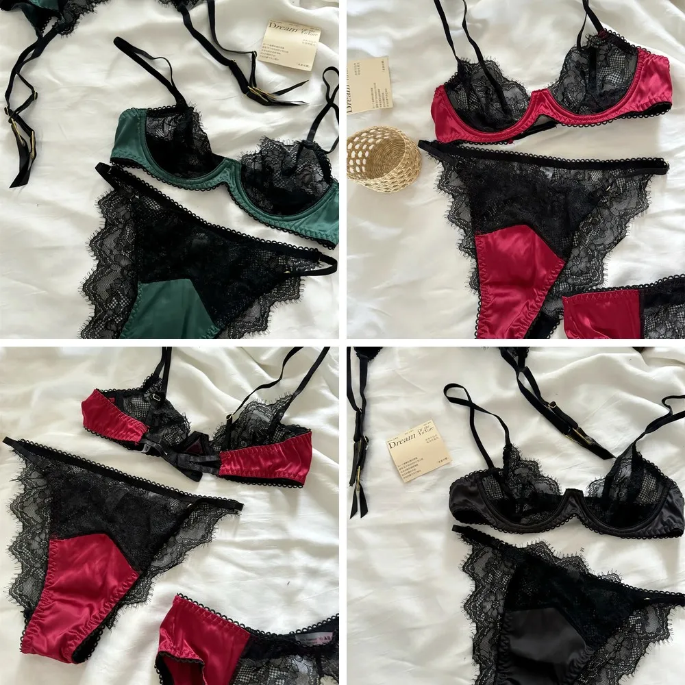 

Sexy Lace Bra Set for Women, 3-Piece Breathable Underwear with Bralette & Panties, Romantic Lingerie for Large Bust