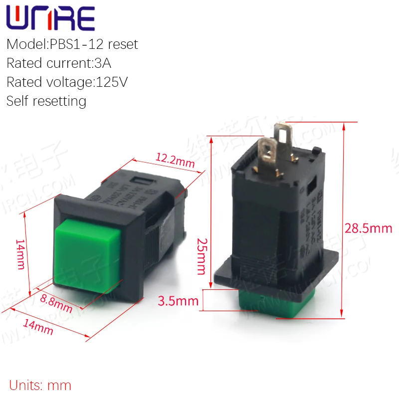 DS Button Square PBS1-12 Self Resetting Small Waterproof Button Power Switch Mini Micro Switch