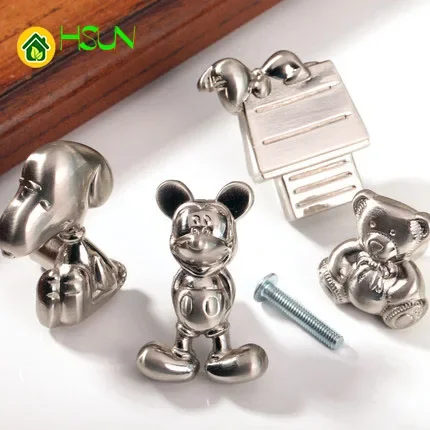 2Pcs Stainless steel wire drawing modern children's room cute animal cartoon handle European drawer wardrobe door handle