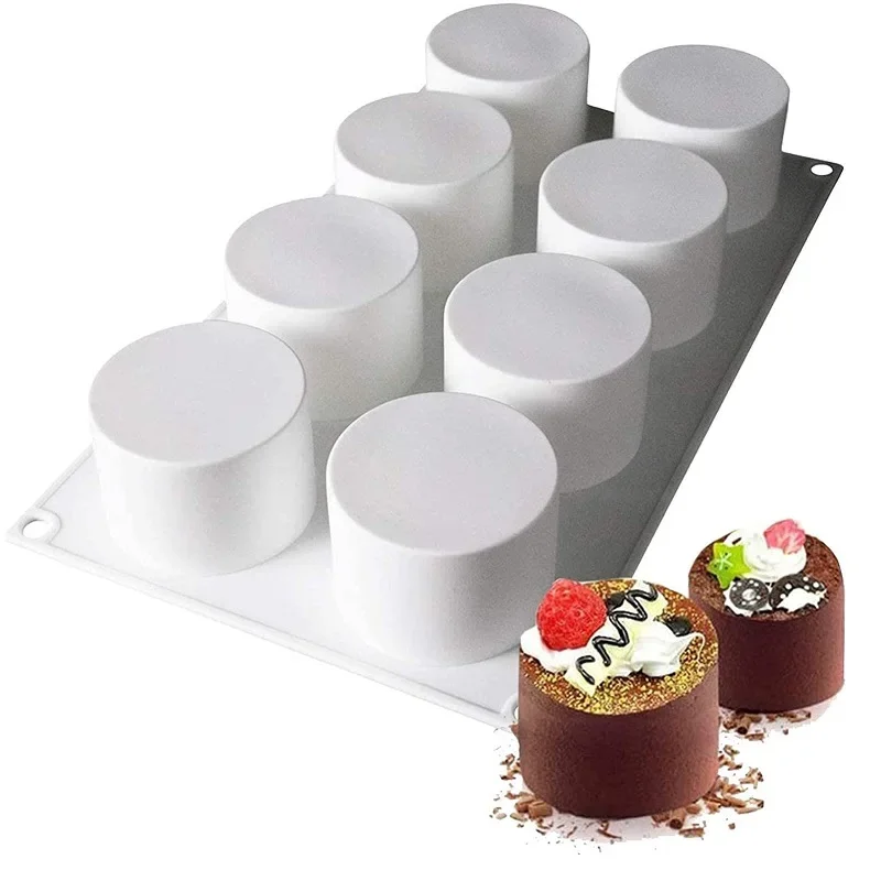 

DIY Mousse Cake Mold 8-Cavity Cylindrical Cupcake Mold Silicone Aromatherapy Candle Mold Decorative Baked Kitchen Accessories