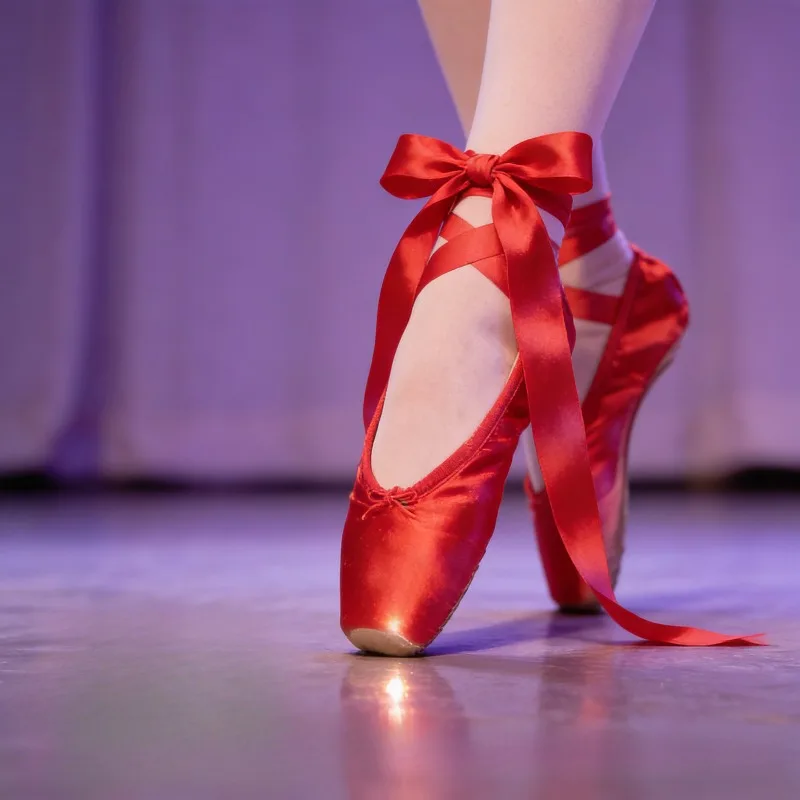 Scarpette da Punta in Raso per Balletto, Scarpe Piatte da Danza con Lacci per Bambine, Comode per Pratica e Performance