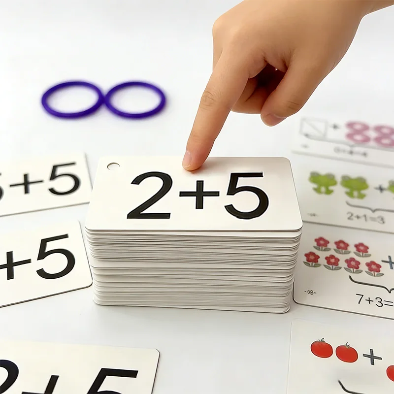 Ensemble de cartes d'arithmétique mentale pour enfants, comprenant 132 cartes + anneau de rangement, papier épais et durable, aides pédagogiques pour l'éducation précoce, améliore la pensée mathématique et la concentration, double usage pour la pratique de l'arithmétique en classe et l'apprentissage interactif à domicile, idéal pour la rentrée scolaire et les cadeaux de Noël.