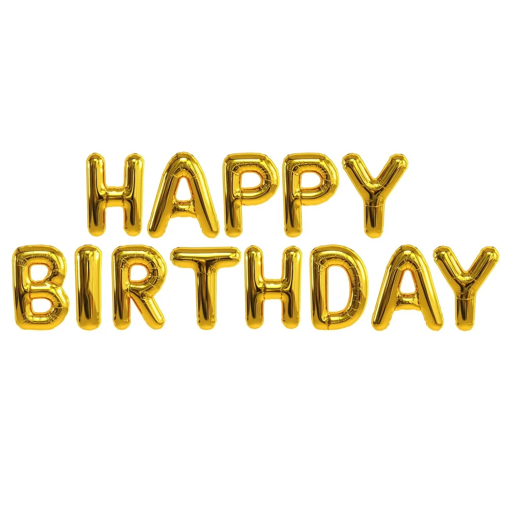 Gold Foil Happy Birthday Balloon Yard Stake Set 13 Pieces Outdoor Decor Easy Setup Includes Metal Stakes Blowing Straws Plastic