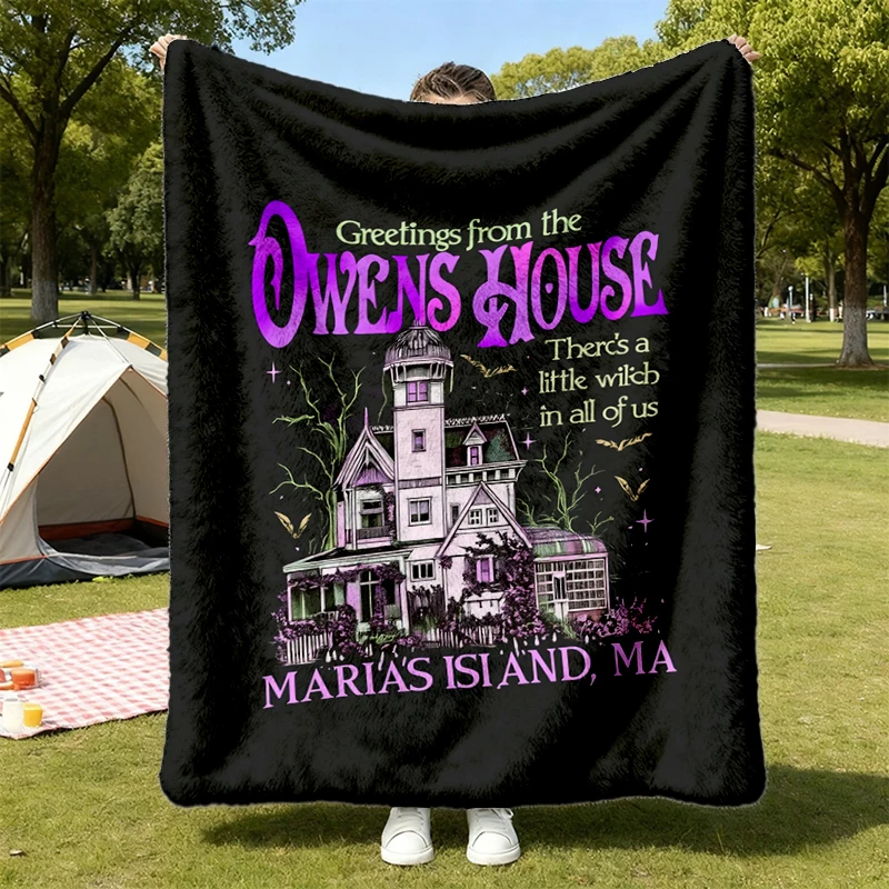 Greetings From The Owens House Cozy Blanket, Haunted House Graphic Warm Blanket, Witchy Aesthetic Soft Blanket, Spooky H