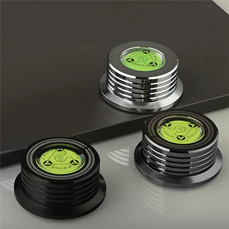 ABSQ-Universal 60Hz LP Vinyl Record Player Disc Turntable Stabilizer with Level Aluminum Alloy Weight Clamp Black