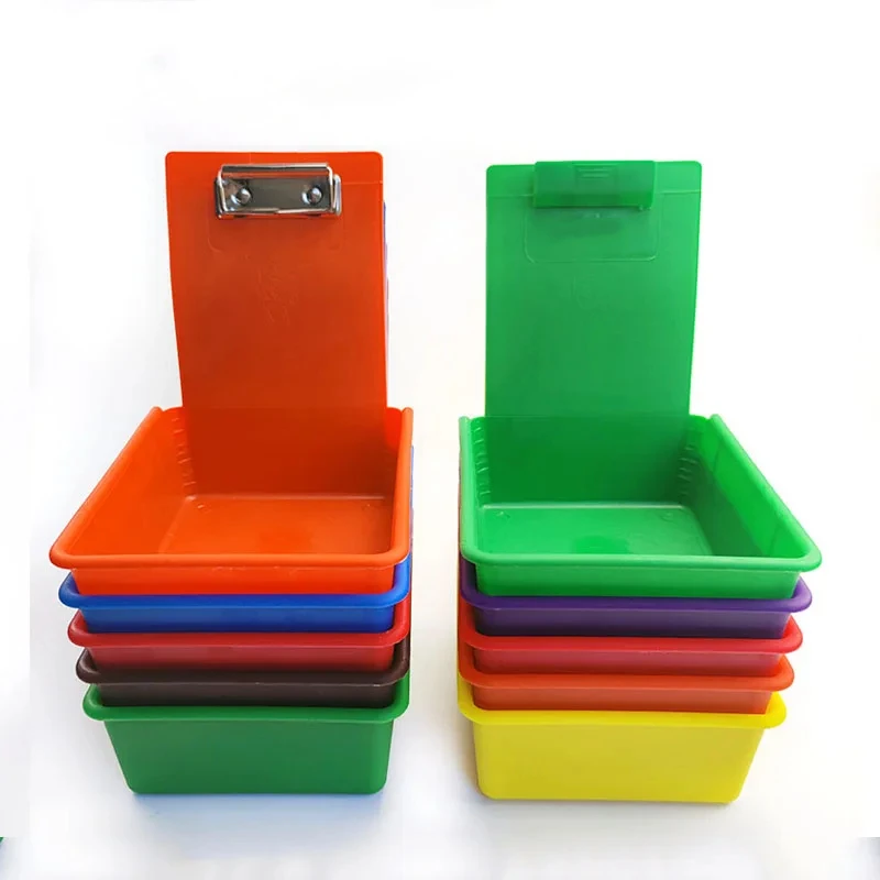 

10pcs Dental Lab Storage Box Colourful PP Plastic Work Tray Pans Durable Case With Clip Holder Dentistry Tool Material