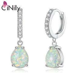 CiNily Created White Fire Opal Earrings Silver Plated Water Drop Gemstone Hoop Earrings for Women Summer Jewelry Dangle Earrings