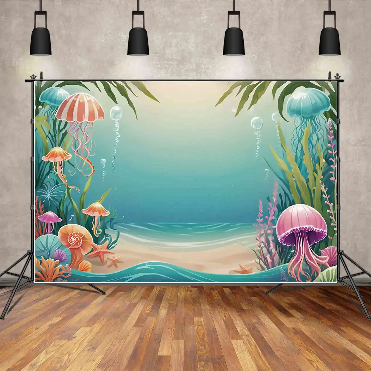 MOON.QG Mermaid Birthday Decoration Background Custom Personalized Children Party Photo Backdrop Studio Photography Accessories