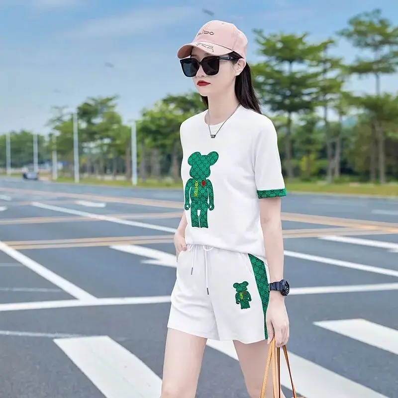 

Women's Sports Suit 2025 Summer New Thin Short Sleeved Crop Tops And Shorts Casual Two Piece Set Outfits For Women Matching Sets