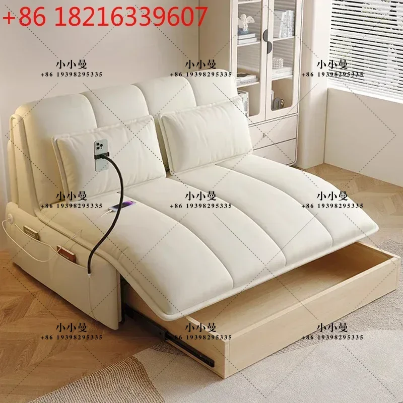 YAO Cream Style Design Smart Electric Foldable Sofa Bed  Bedroom Telescopic Living Room Sofa  Leisure Comfort Lazy Home Furnitur