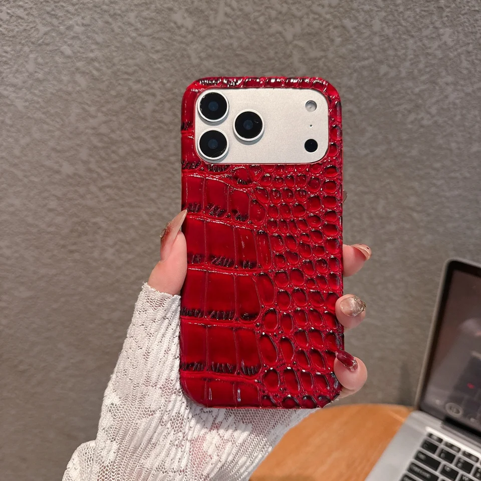 Funda de lujo con textura de piel de cocodrilo brillante para iPhone 17 Air 16 15 14 Plus 13 11 Pro Max, sin marco a prueba de golpes para chica 4