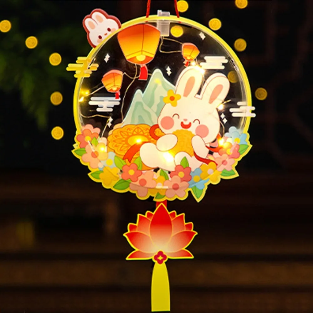 

Фестивальный фонарь средней осени из ПВХ, китайский DIY ремесло, средний осенний фонарь с кроликом, светящийся ручной работы, ручной фонарь в древнем стиле