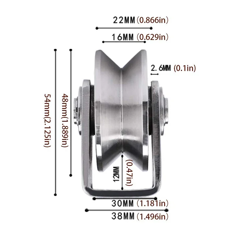 2 Inch V Type Pulley Roller 304 Stainless Steel Sliding Gate Roller Wheel Bearing for Material Handling and Moving Rope Lift Use