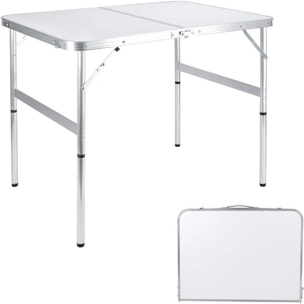 

Folding Camping Table 3 Ft Portable Picnic Table Foldable 2 Height Adjustable Aluminum Camp Table Outdoor for Card BBQ White 35.