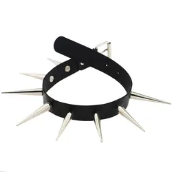 Punk Choker black necklace long nails rivet spike leather collar sexy leather choker necklace for women