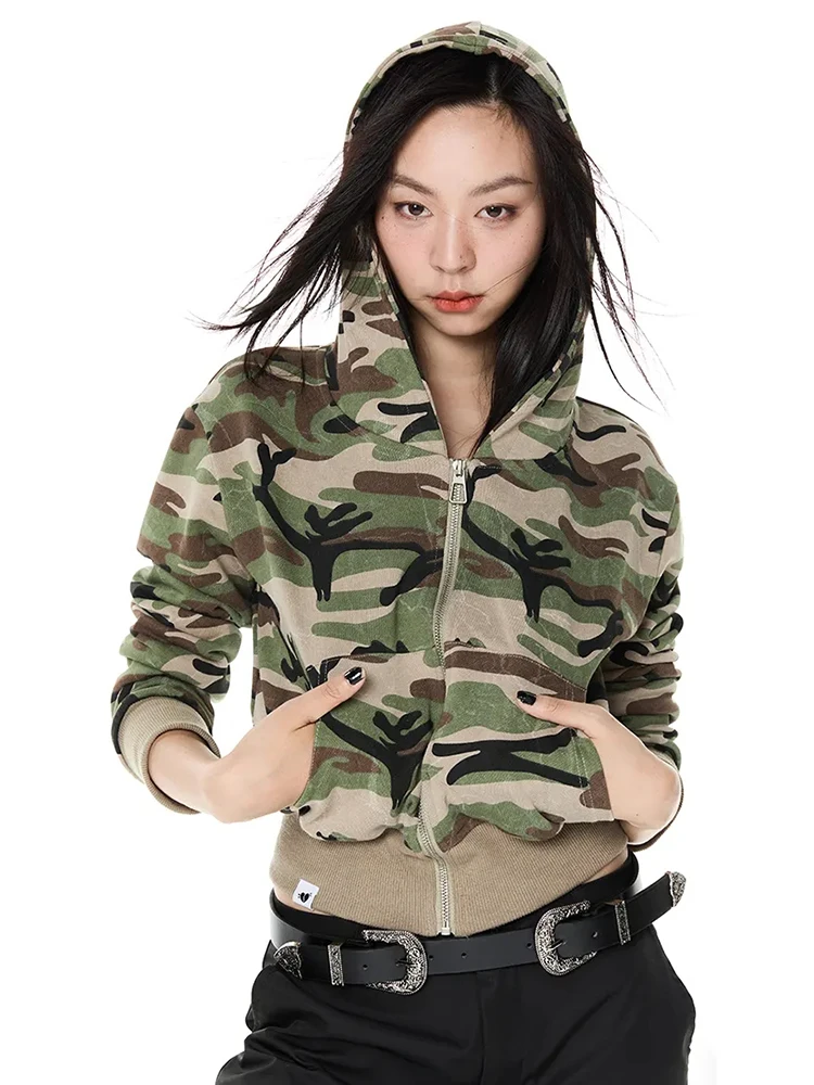 

Zoki Y2K Cropped Camouflage Hoodies Women Streetwear Sexy Slim Sweatshirts Vintage Long Sleeve Harajuku American Casual Tops