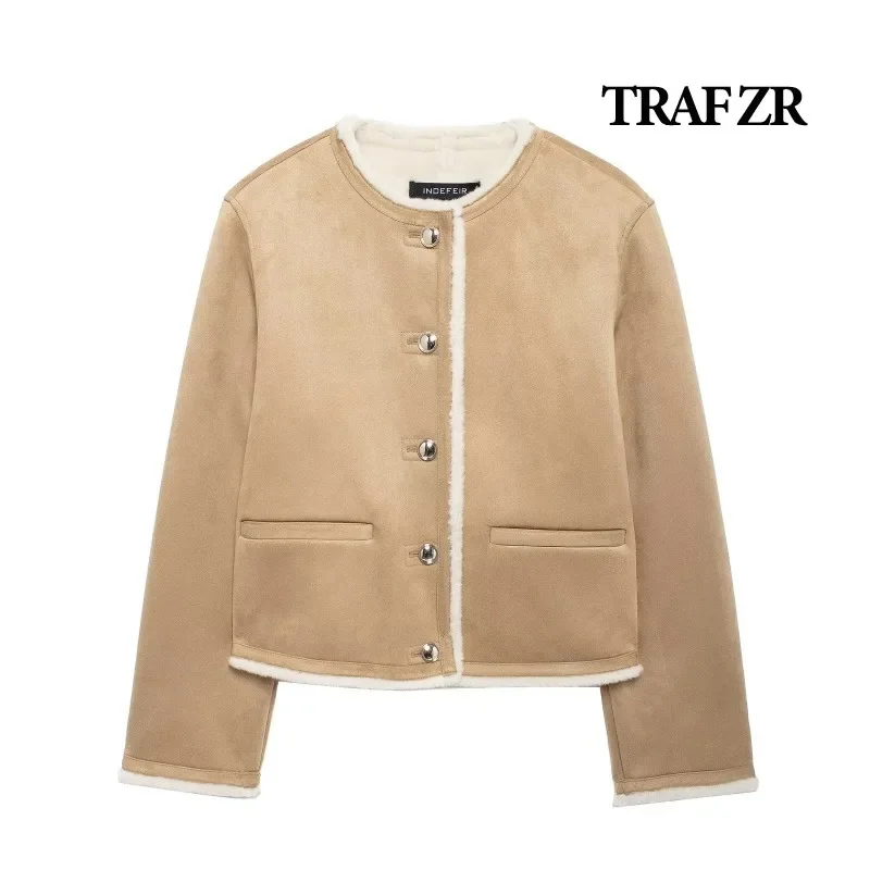 TRAF ZR Lady Jackets New in Outerwears Ladies Fashion Urban Coats Elegant and Pretty Women's Coats Winter Thick O-neck Jacket