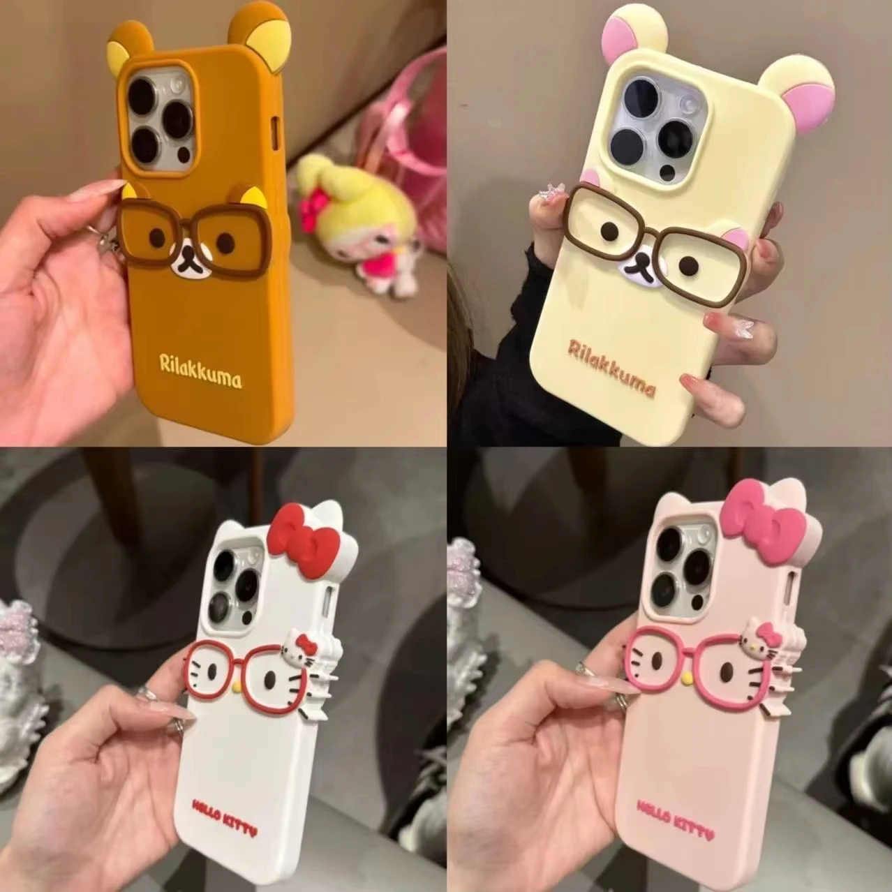 حافظة R-Rilakkuma Hello Kitty لهاتف آيفون 16 15 14 Plus 13 12 Pro Max 11 8 7 SE 2022 2022 6 6S Plus غطاء مقاوم للصدمات من السيليكون الناعم