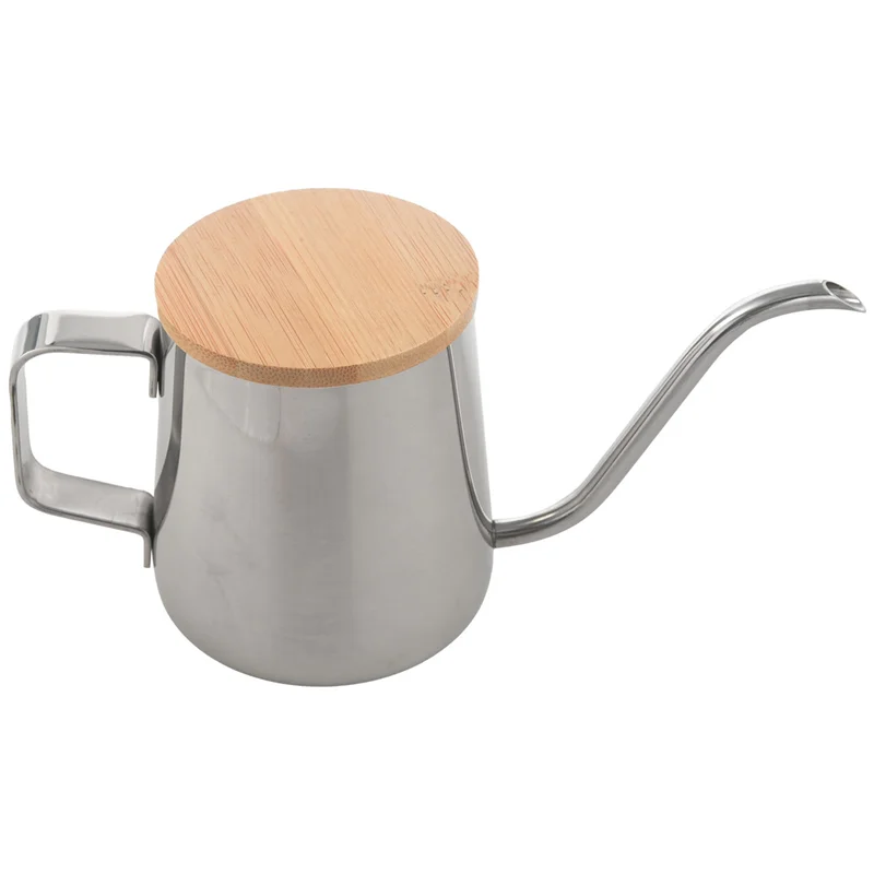 ABUN-3X 350Ml Long Narrow Spout Coffee Pot Gooseneck Kettle Stainless Steel Hand Drip Kettle With Wooden Cover