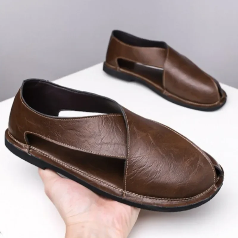 

Men's Sandals Summer New Baotou Genuine Leather Sandals Fashion Retro Comfortable Soft Bottom Beach Shoes Large Size