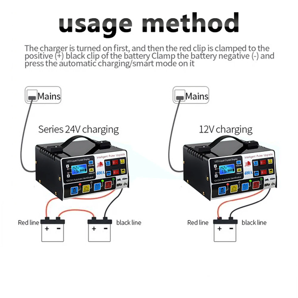 Hochfrequenz-Hochleistungs-Impulsreparatur EU-Stecker Intelligentes 12V/24V 220W Autobatterie-Ladegerät LCD-Display Vollautomatisch – Detail 11