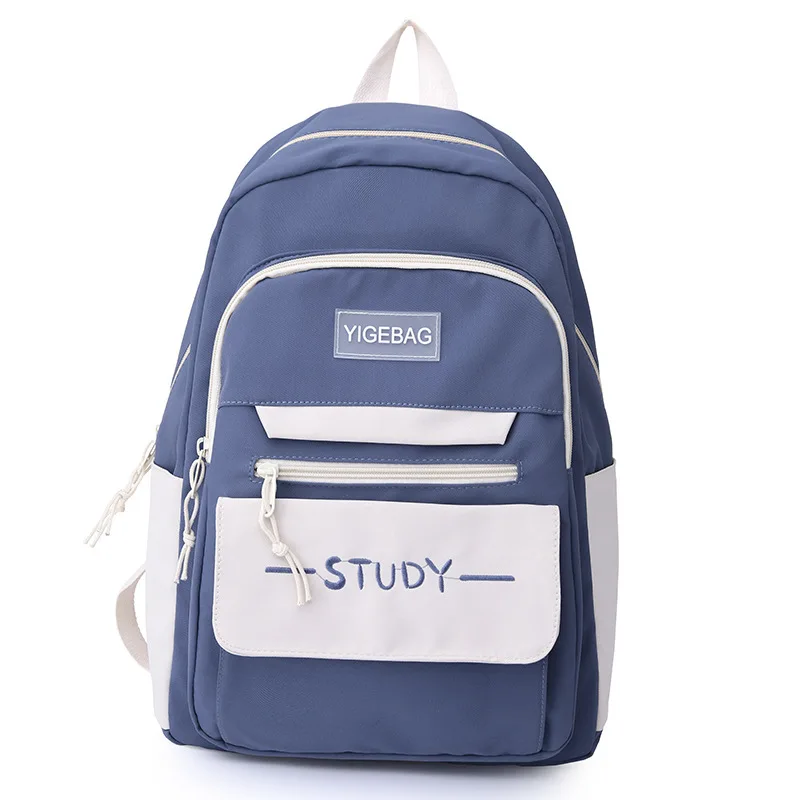 Mochila escolar de nailon para estudiantes, bolsa de gran capacidad con estampado de letras, impermeable, portátil, con doble cremallera, 10 unidades