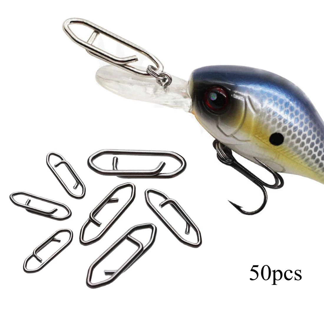 50pcs Fishing Clips Stainless Steel Connector Snaps Swivels Quick Change Clips for Freshwater Saltwater S M L Size