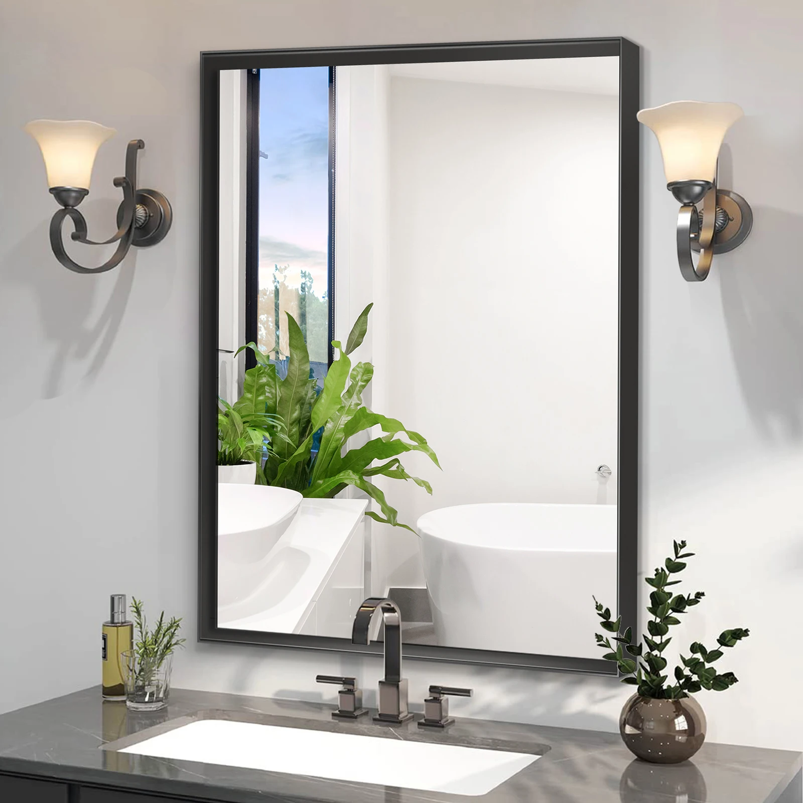 

36x24 Inch Bathroom Mirror Rectangular Wall Mirror Clear Reflection Non-Distortion Farmhouse Aluminum Alloy Frame Vanity Mirrors
