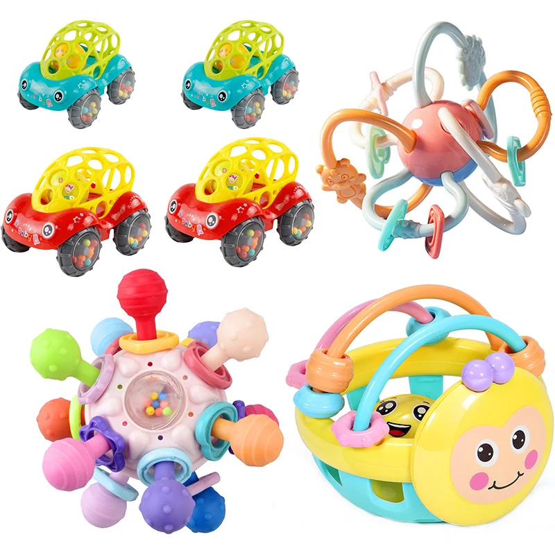 Brinquedos para bebês, 0 a 6 meses, 12 meses, desenvolvimento sensorial, chocalho mordedor para bebês, brinquedos educativos para bebês, jogos de dentição macia, para bebês de 1 ano