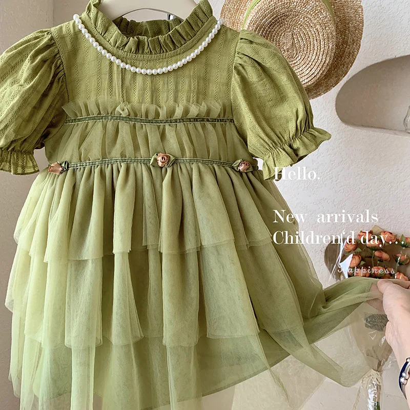 Girls' Dress Tulle Summer Children's Patchwork Tulle Skirt Western Style Baby Girl Sweet Princess Dress FashionChangx