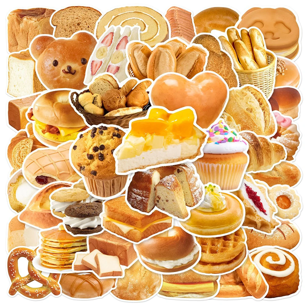 10/30/50pcs Creative Bread Cake Cartoon Stickers Yummy Food Graffiti Decals DIY Notebook Fridge Suitcase Cute Aesthetic Sticker