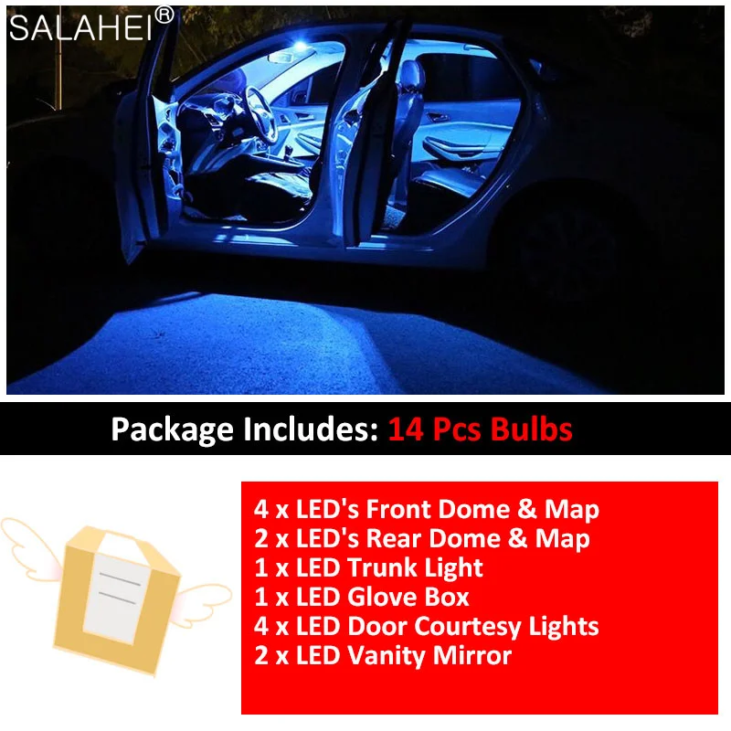 14Pcs White Error Free Auto LED Bulbs Car Interior Light Package Kit For 2005-2011 AUDI A6 4F C6 S6 RS6 Sedan Map Trunk Lamps