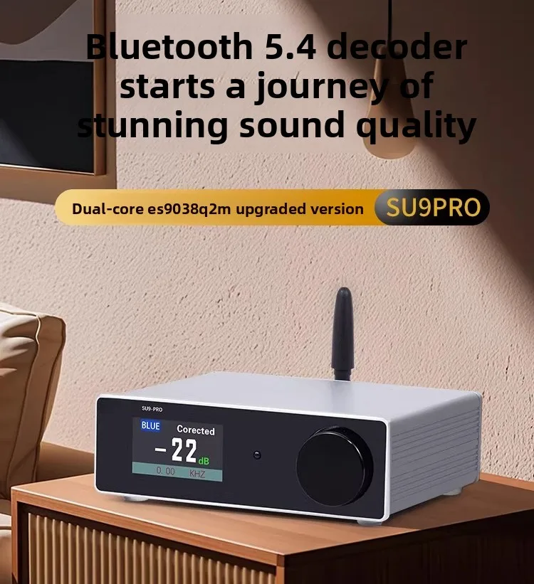 SU9PRO Dual Core ES9038 DAC, Bluetooth 5.4 USB HiFi Audio Decoder with Headphone Amplifier DSD512 Support