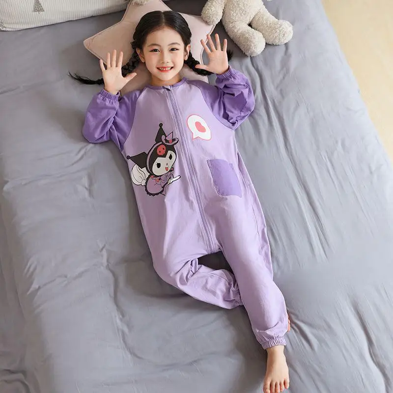 

Sanrio детские новые стильные универсальные пижамы Kuromi для больших детей с героями мультфильмов, супер милые пижамы, милые пижамы из чистого хлопка, хит продаж