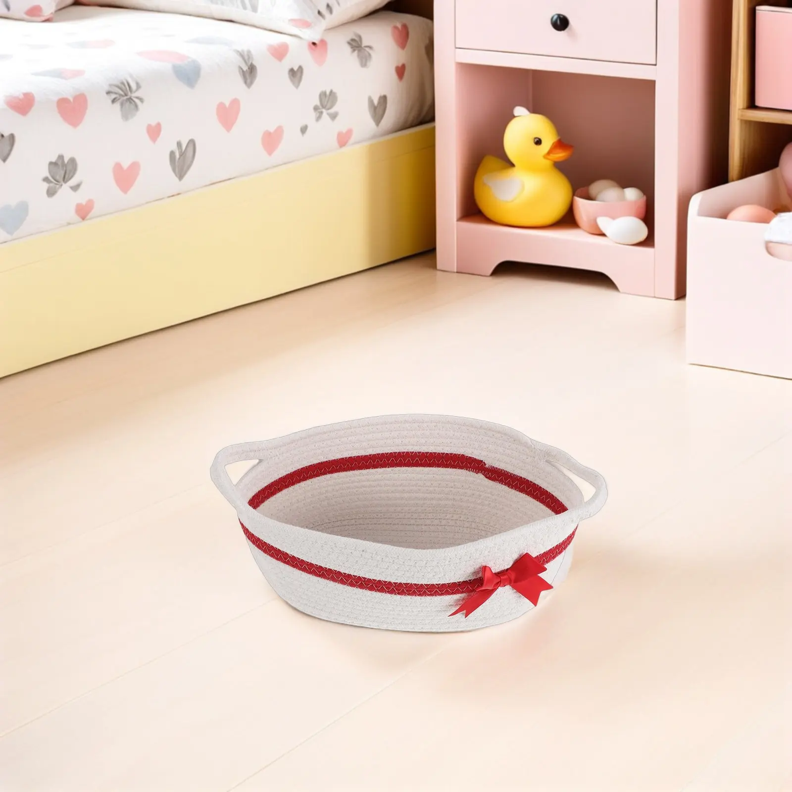 Cesta de regalo de Navidad vacía con lazo, cesta de almacenamiento de cuerda de algodón tejida con asas, decoración para fiestas, bodas y baby showers, bolsa transparente con cinta.