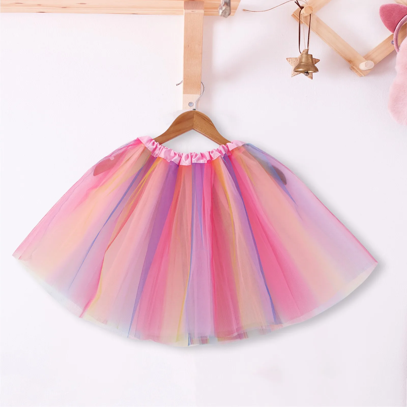 Women Short Tutu Skirt Elastic Waist Multicolor Patchwork Tulle Fluffy Dance Party Ballet Perform Festival Adult Skirt