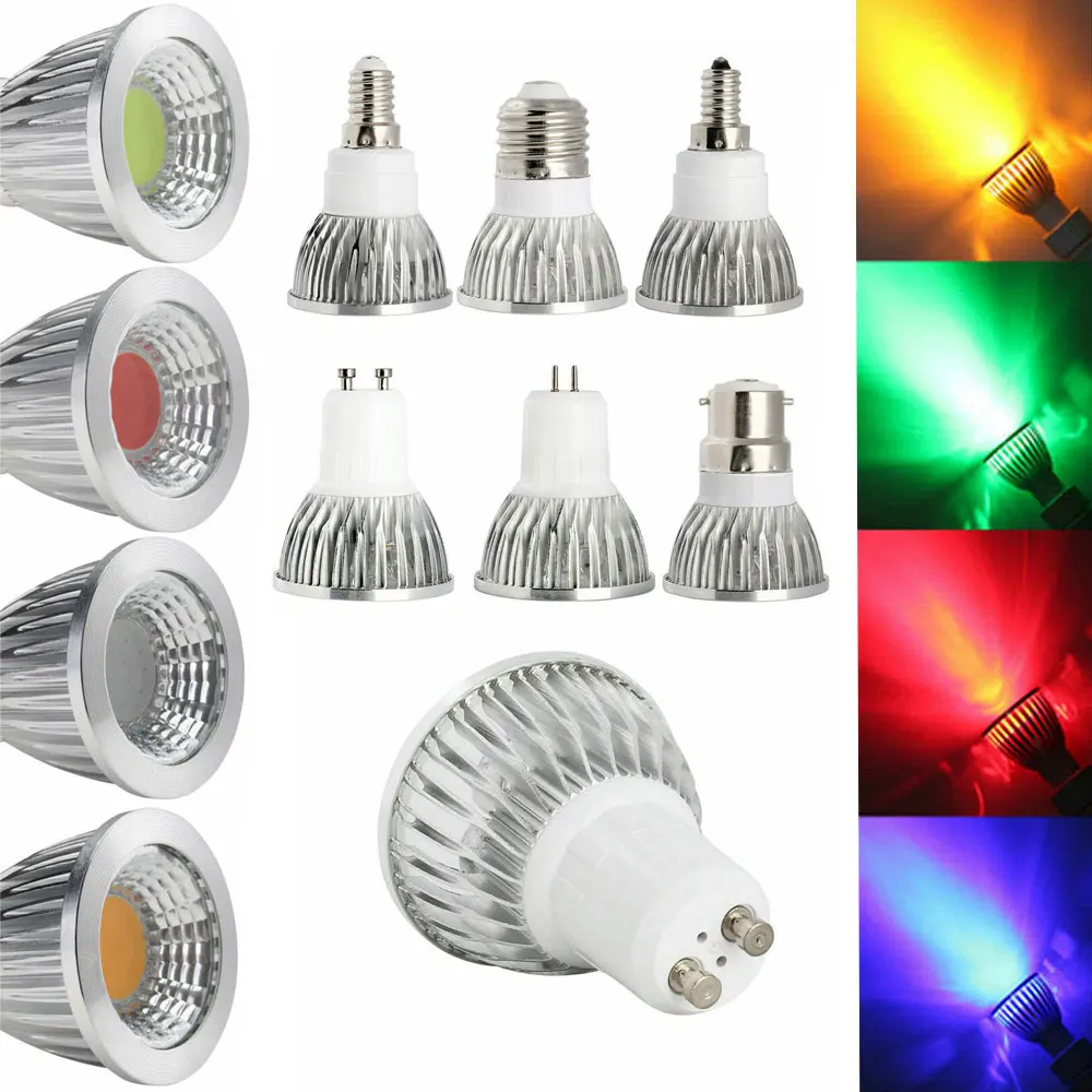 

9W 12W 15W led lights COB led spotlight E27 E14 GU10 GU5.3 220V 110V Cob led bulb Red Yellow Blue Green lampada led lamp 85-265V