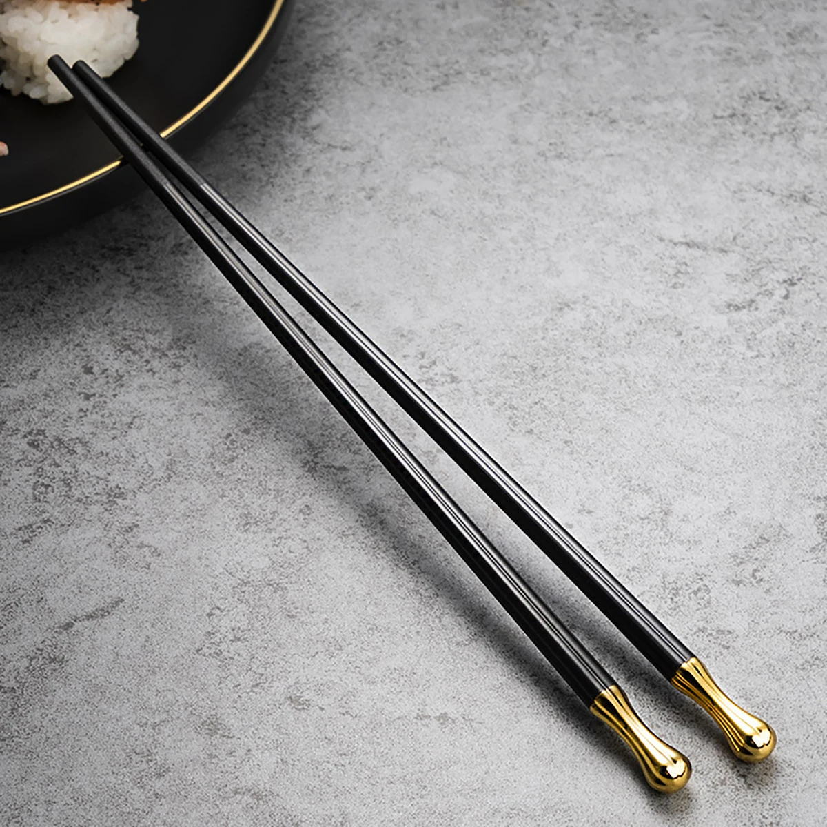 5 Pairs Black Gold Chopsticks Set Korean Food Sushi Sticks Chopsticks Reusable Non-slip Chopsticks Alloy Chinese Chopsticks