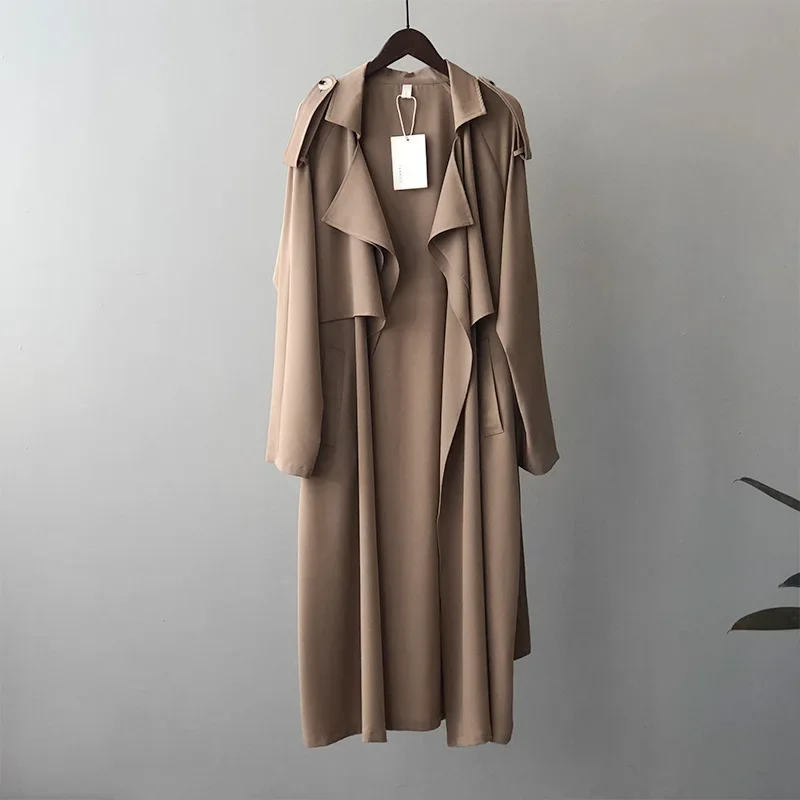 Women Clothing 2024 Autumn New Fashion Temperament Long Trench Coat Retro British Style Loose Coat Woman Solid Color Trench