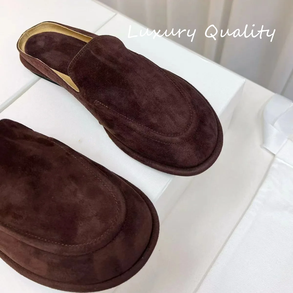 Mocassins preguiçosos de couro camurça real para mulheres, sandálias planas femininas, sapatos super macios, casuais, 2024