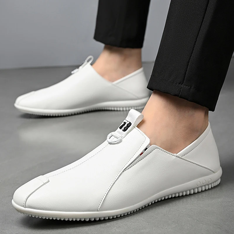 Fashion Leather Men Loafers Luxury White Casual Shoes Driving Shoes Breathable Soft Man Walking Shoes Business Formal Shoes New