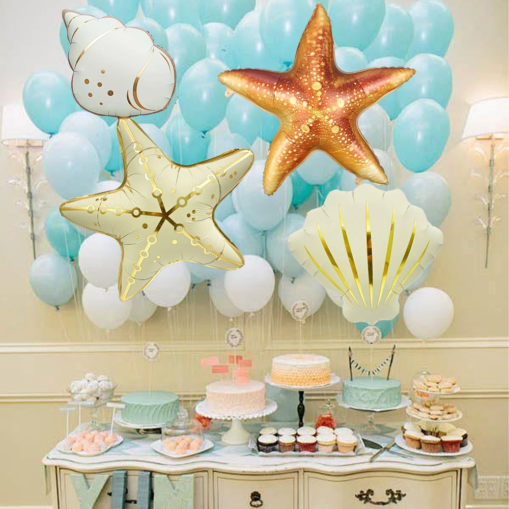 1/3 Stück Seestern-Ballons Aufblasbare Muschel-Meerjungfrauenschwanz-Folienballons Ozean-Babyparty Geburtstag Unterwasser-Party-Dekoration – Detail 3